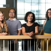 From left: Bridget Fortin (Graduate student and co-first author), Sung Kook Chun, PhD (Postdoctoral fellow and co-first author), Selma Masri, PhD, (Principal investigator and corresponding author), and Rachel Fellows, PhD (Postdoctoral fellow and co-first author), all from the UCI School of Medicine Department of Biological Chemistry.